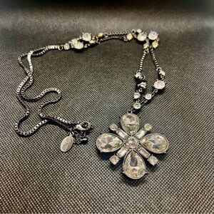 White House Black Market Long Statement‎ Necklace W/ Rhinestone Cross Flower